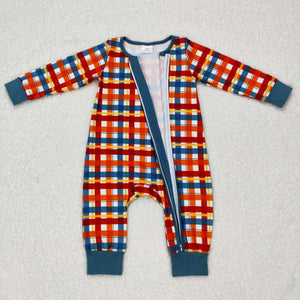 LR0622 baby clothes plaid boy christmas romper  baby winter romper