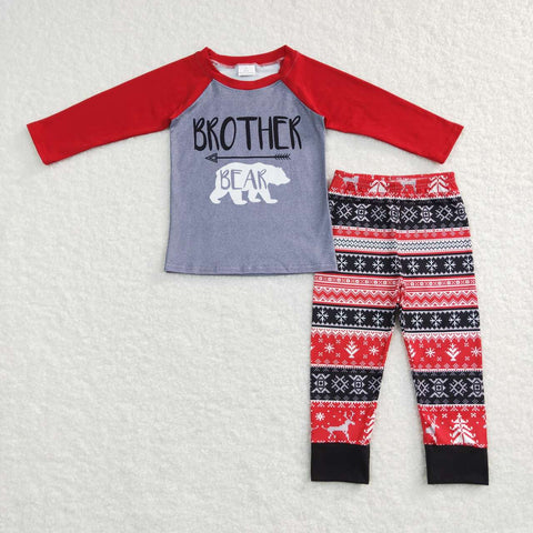 BLP0414 baby boy clothes brother bear winter pajamas set christmas outfit