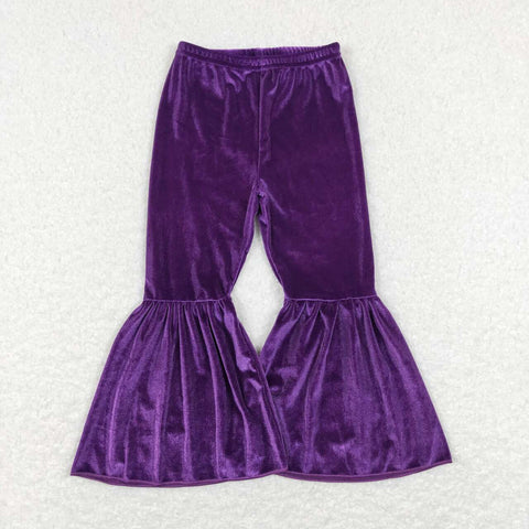 P0385 toddler girl clothes purple velvet bell bottom flare pant Mardi Gras clothes pant