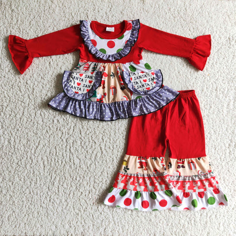 6 A24-13 red santa claus christmas clothes set baby girl clothes