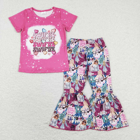 GSPO1211 baby girl clothes girl singer bell bottoms outfit hot pink baby spring fall outfit
