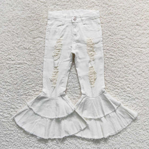 P0129 kids clothes girls bell bottom jeans white flare pant