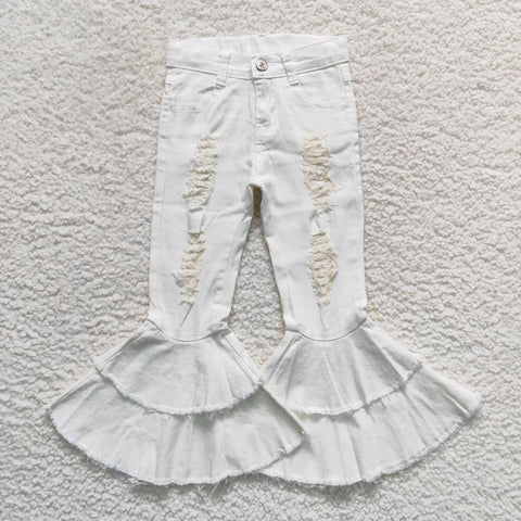 P0129 kids clothes girls bell bottom jeans white flare pant