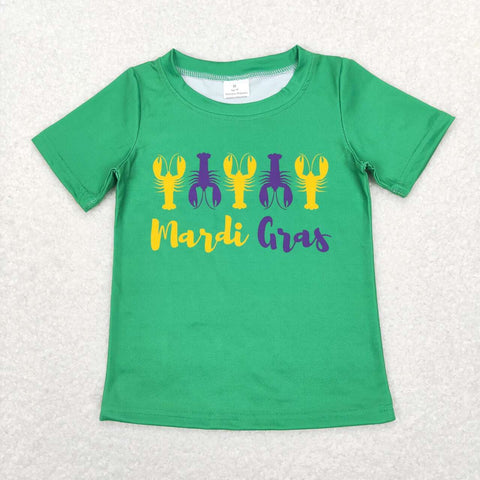 BT0501 baby boy clothes crayfish toddler Mardi Gras clothes green tshirt baby Mardi Gras top