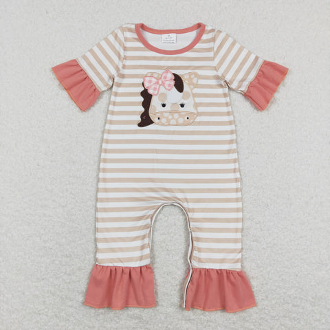 SR0674 RTS baby girl clothes girl summer clothes baby cow romper embroidery baby farm clothes