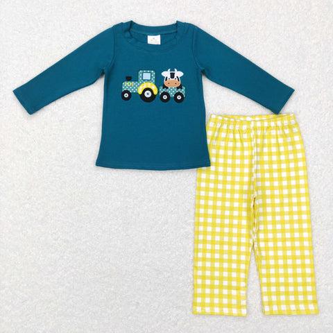 BLP0196 baby boy clothes farm cow truck embroidery boy winter outfit
