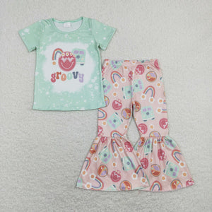 GSPO1254 baby girl clothes girls bus rainbow bell bottoms outfit