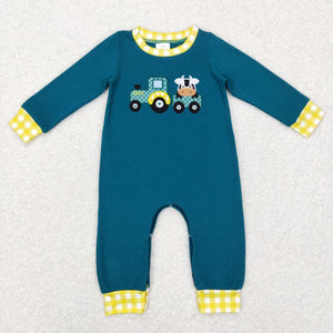 LR0377 baby clothes farm embroidery cow truck baby winter romper