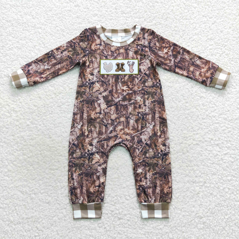 LR0527 baby boy clothes camo hunting deer embroidery boy winter romper