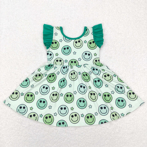 GSD0643 baby girl clothes green smile girl summer dress