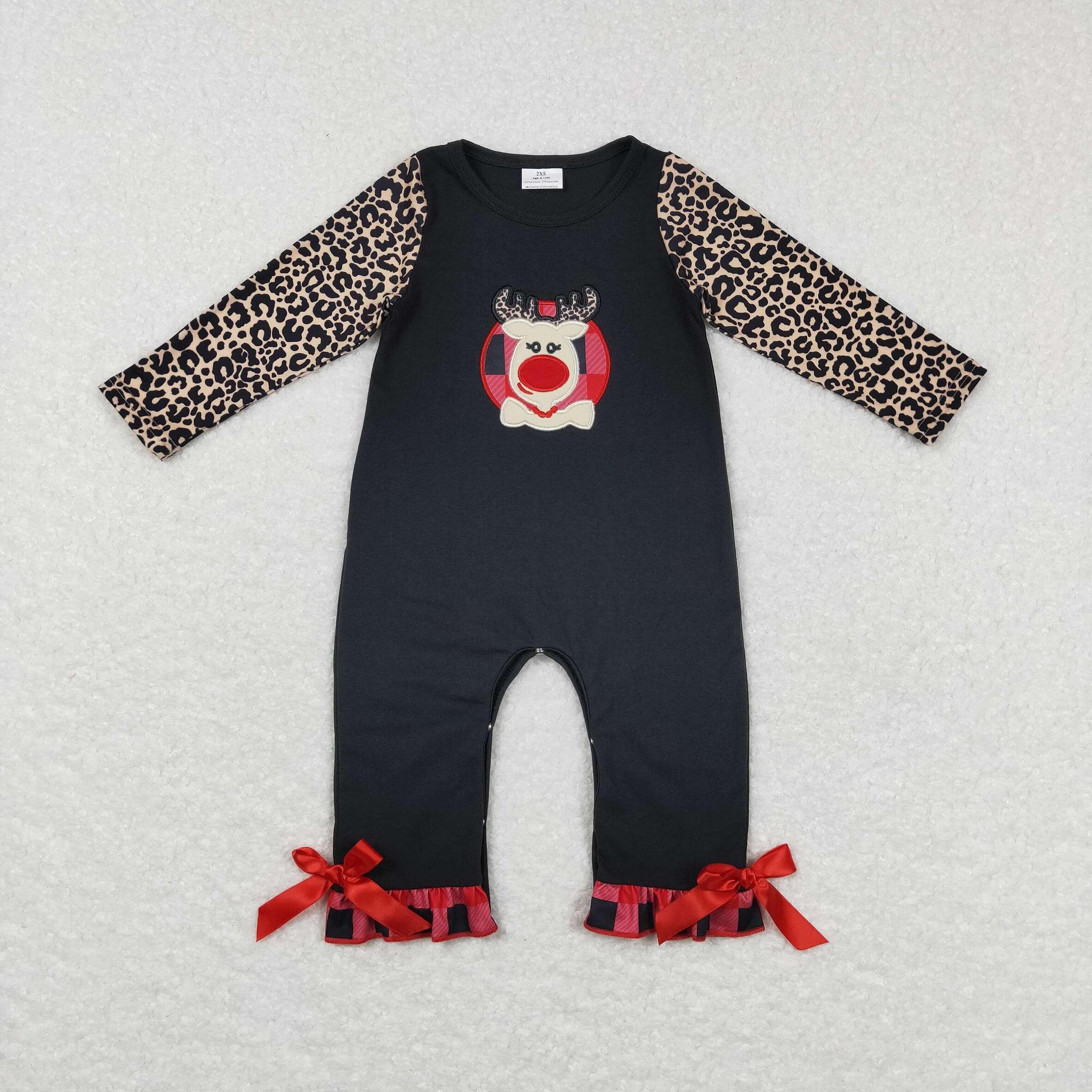 LR0730 baby girl clothes deer embroidery girl christmas romper