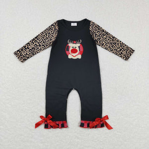 LR0730 baby girl clothes deer embroidery girl christmas romper