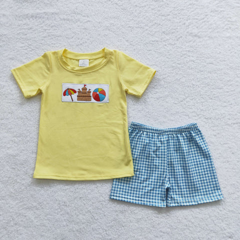 BSSO0248 baby boy clothes embroidery yellow embroidery boy summer outfit