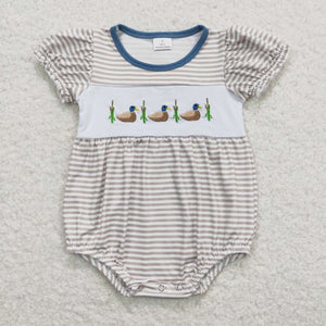 SR0987 baby girl clothes mallard duck embroidery girl summer romper girl summer bubble