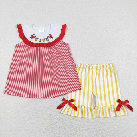 GSSO0453 baby girl clothes crawfish embroidery toddler girl summer outfits baby summer shorts set
