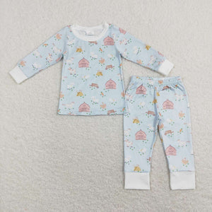 BLP0342 toddler boy clothes cow farm clothes chicken boy winter pajamas set