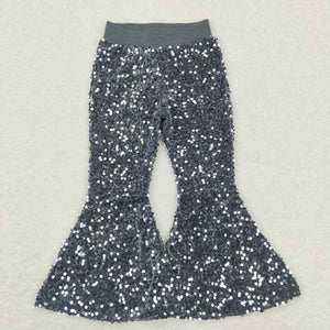 C7-14 girl grey sequin winter pants toddler bell bottom pant birthday party wear