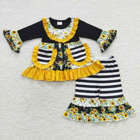 6 A27-26 toddler girl clothes sunflower cow girl winter pocket outift