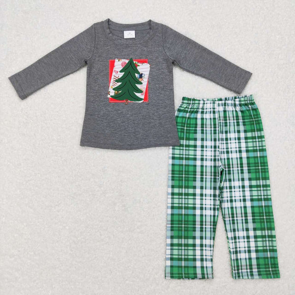BLP0351 toddler boy clothes tree embroidery boy christmas set