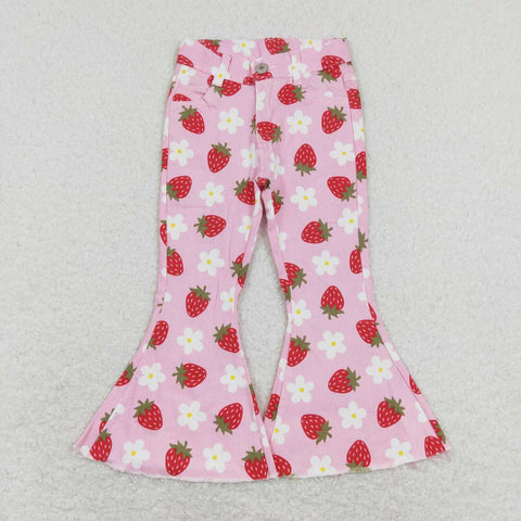 P0396 baby girl clothes strawberry festival print toddler bell bottom jeans