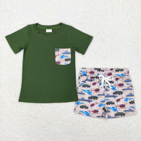 BSSO0338 baby boy clothes green pocket boy summer shorts set