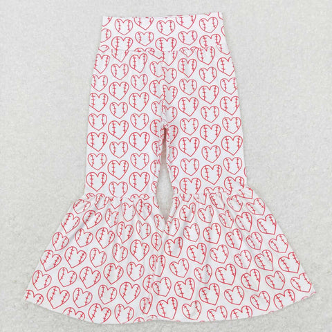 P0404 baby girl clothes Baseball Hearts Valentine's Day bell bottom pant