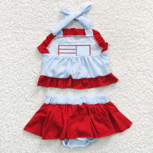 S0134 baby girl clothes embroidery 4th of July toddler girl patriotic outfit