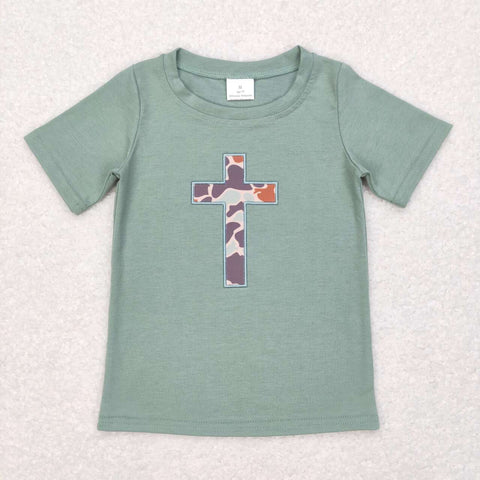BT0443 toddler boy clothes embroidery cross boy easter tshirt top