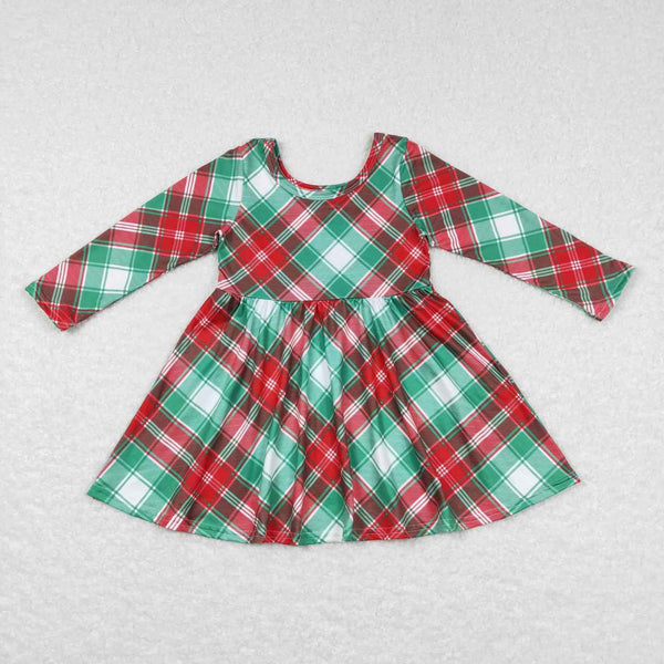 GLD0462 baby girl clothes green plaid girl  christmas dress 1