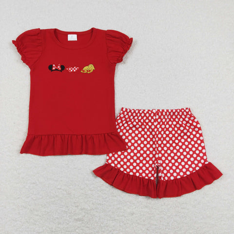 GSSO0450 baby girl clothes red cartoon mouse embroidery boy summer outfits toddler summer shorts set
