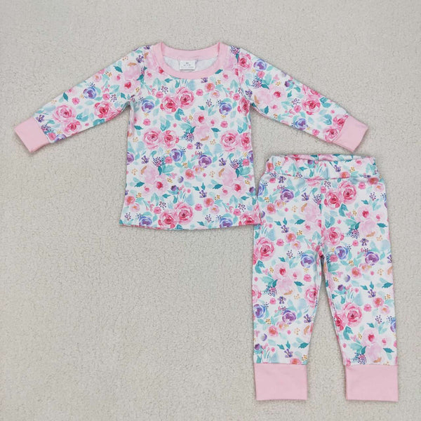 GLP0742 toddler girl clothes floral girl winter pajamas set
