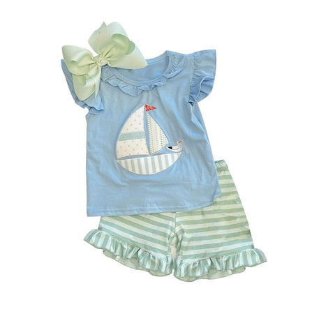 Order Deadline:5th May. Split order baby girl clothes sailboat girl summer shorts set
