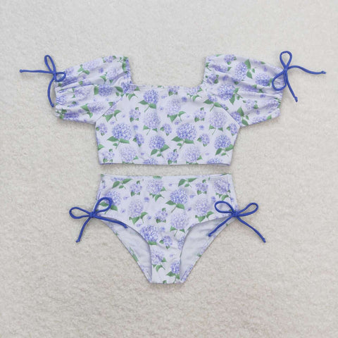 S0330 RTS baby girl clothes floral purple girl summer swimsuit beach wear 1