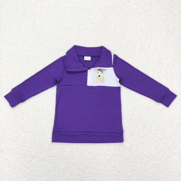 BT0492 baby boy clothes mardi gras dog zipper shirt winter top