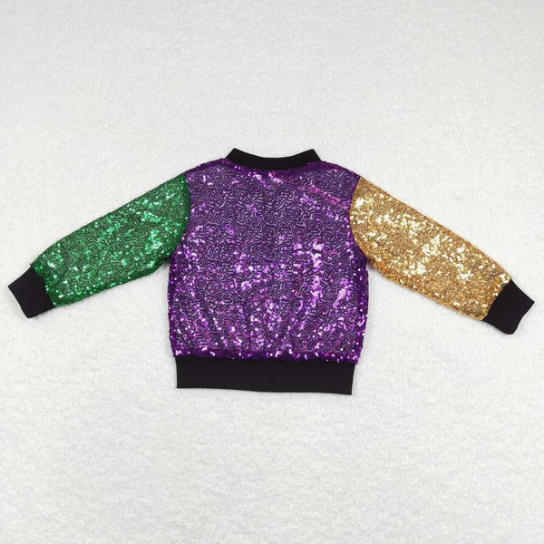 GLP1159 toddler girl clothes baby mardi gras outfit sequin jacket toddler sequin bell bottom pant set birthday party wear