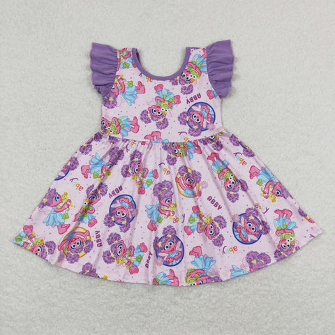 GSD0809 RTS baby girl clothes cartoon abby purple girl twirl dress girl summer dress