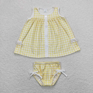 GBO0261 RTS baby girl clothes yellow plaid girl summer bummies sets