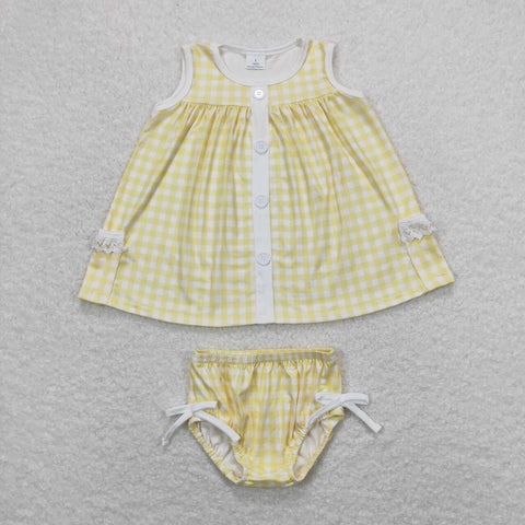 GBO0261 RTS baby girl clothes yellow plaid girl summer bummies sets