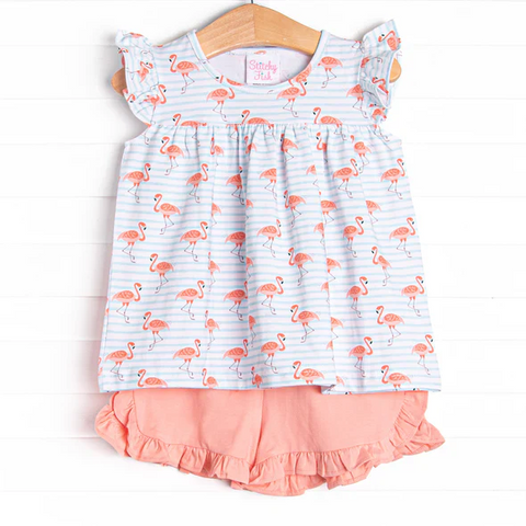 Order Deadline:25th Apr.Split order toddler clothes flamingo girl summer set