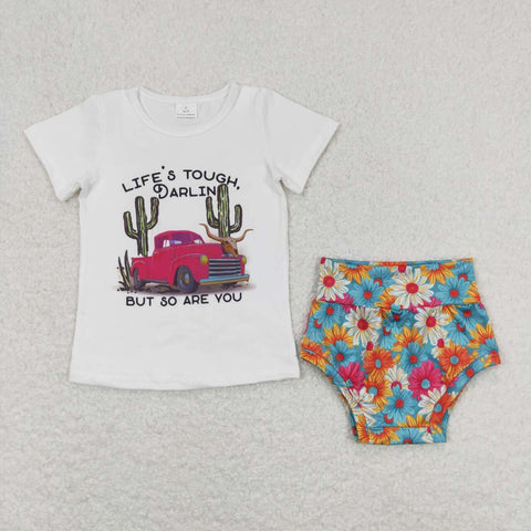 GBO0306 RTS baby girl clothes car cactus toddler girl summer bummies set