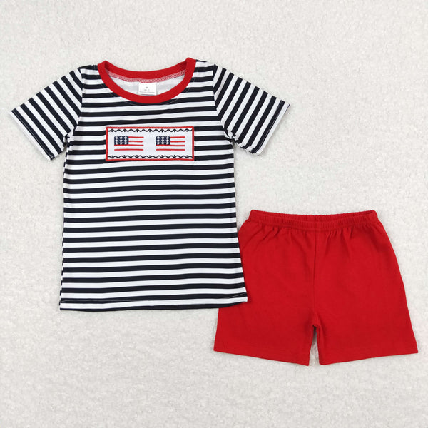 BSSO0565 baby boy clothes embroidery  flag 4th of July patriotic clothes boy summer outfit