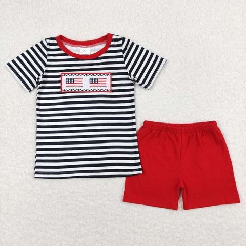 BSSO0565 baby boy clothes embroidery  flag 4th of July patriotic clothes boy summer outfit