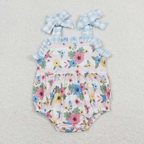 SR0970 RTS baby girl clothes blue flowers girl summer romper