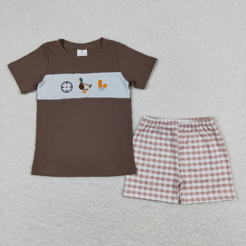 BSSO0573 RTS baby boy clothes embroidery mallard duck hunting boy summer outfit