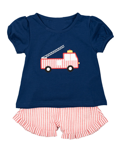Order Deadline:5th May. Split order baby girl clothes fire truck girl summer shorts set