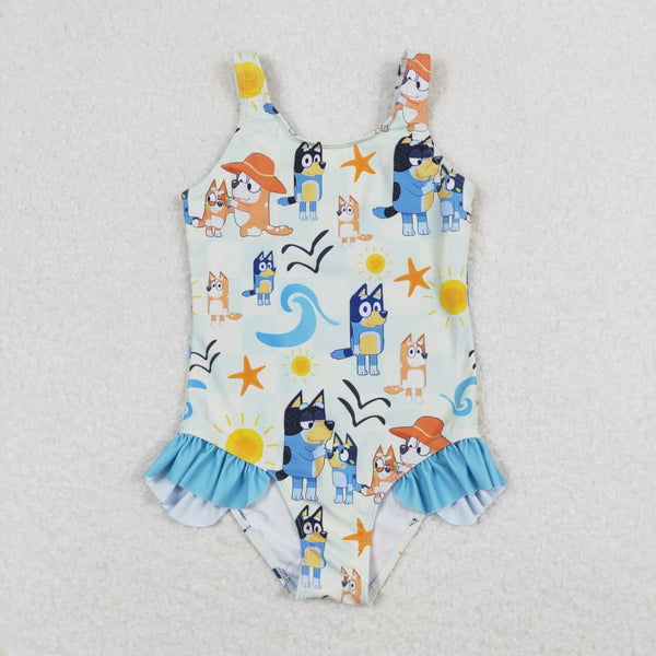 S0356 RTS baby girl clothes cartoon dog girl summer swimsuit beach wear 1