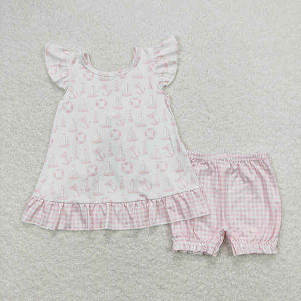 GSSO0748 baby girl clothes pink sail away toddler girl summer outfits 1