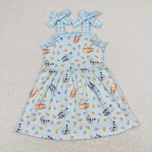 GSD0866 baby girl clothes blue cartoon dog girl summer dress