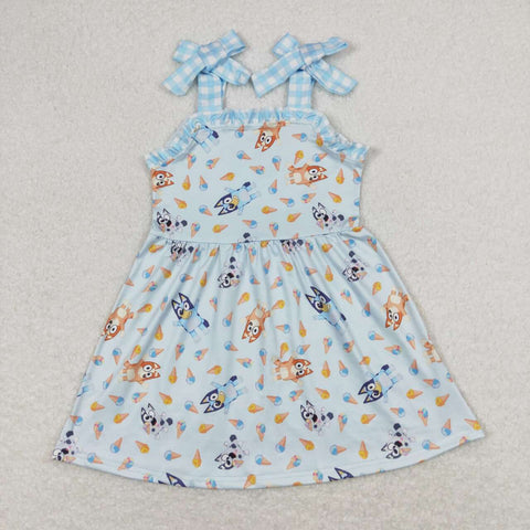 GSD0866 baby girl clothes blue cartoon dog girl summer dress