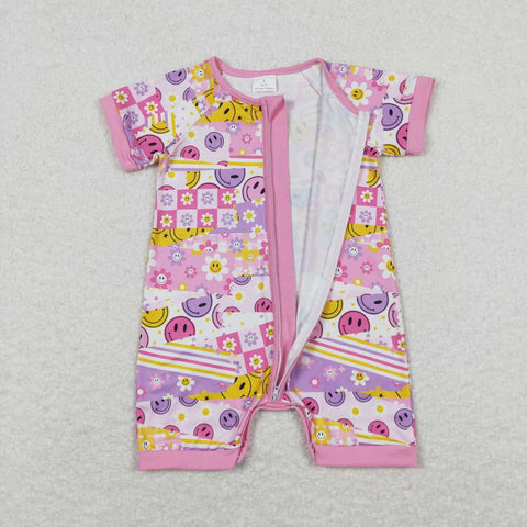 SR0968 RTS baby girl clothes colorful smiley flowers girl summer romper